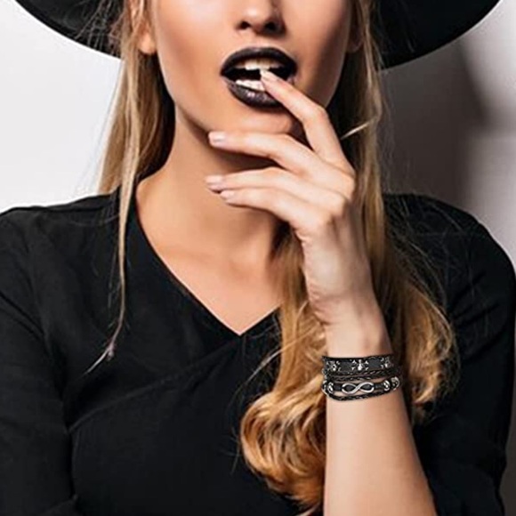 5 Pcs Set Punk Rock Infinity Skull Braided Leather Rope Bracelets - Picture 3 of 14